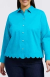 Foxcroft Scarlett Scallop Hem Button-up Shirt In Ibiza Turq
