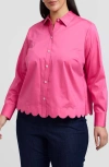 Foxcroft Scarlett Scallop Hem Button-up Shirt In Pink Flame