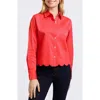 Foxcroft Scarlett Long Sleeved Matte Sateen Shirt In Scarlet Red
