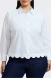 Foxcroft Scarlett Scallop Hem Button-up Shirt In White