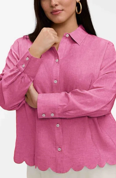 Foxcroft Scarlett Scallop Hem Linen Blend Button-up Shirt In Pink