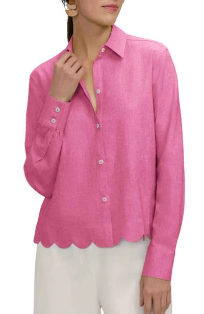 Foxcroft Scarlett Scallop Hem Linen Blend Button-up Shirt In Pink