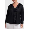 Foxcroft Shantel Ruffle Long Sleeve Top In Animal Print
