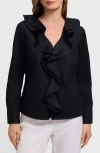 Foxcroft Shantel Ruffle Long Sleeve Top In Black