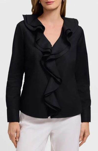 Foxcroft Shantel Ruffle Long Sleeve Top In Black