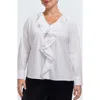 Foxcroft Shantel Ruffle Long Sleeve Top In Blue