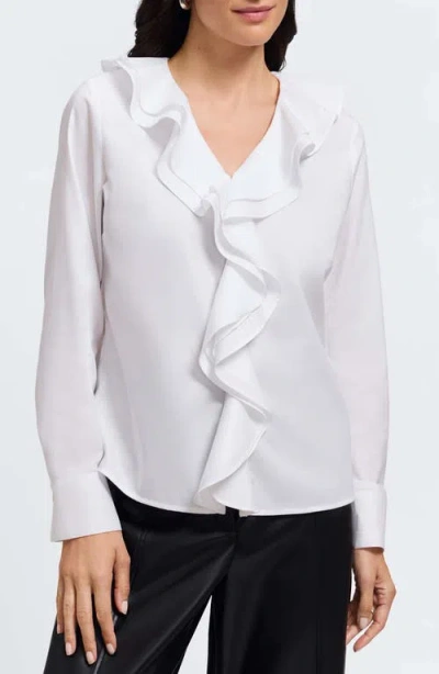 Foxcroft Shantel Ruffle Long Sleeve Top In White