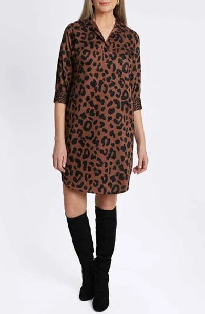 Foxcroft Sloane Animal Print Popover Shirtdress In Macchiato/ Black