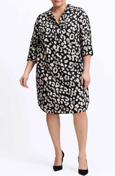 Foxcroft Sloane Animal Print Popover Shirtdress In Gray