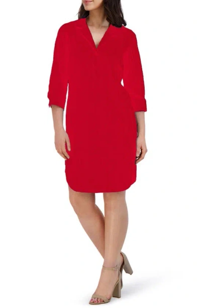 Foxcroft Sloane Crinkle Popover Shirtdress In Simply Red