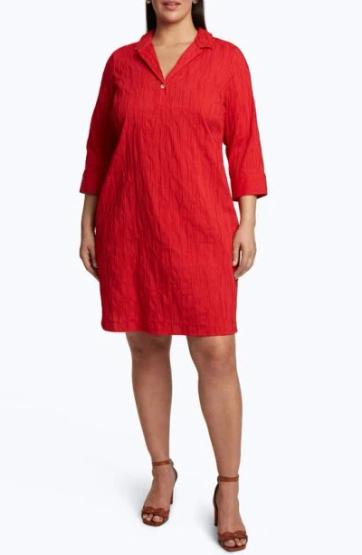 Foxcroft Sloane Crinkle Texture Cotton Blend Dress In Simply Red