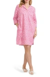 Foxcroft Sloane Leopard Print Shirtdress In Pink Flambe Multi