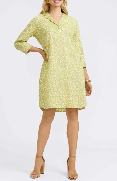 Foxcroft Sloane Leopard Spot Shirtdress In Chartreuse Multi