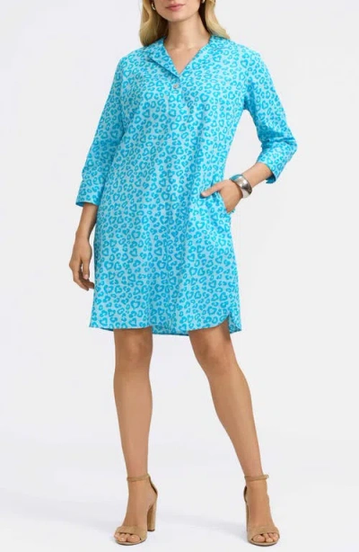 Foxcroft Sloane Leopard Spot Shirtdress In Ibiza Turq Multi