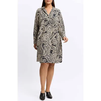 Foxcroft Sloane Paisley Cotton Popover Shirtdress In Black