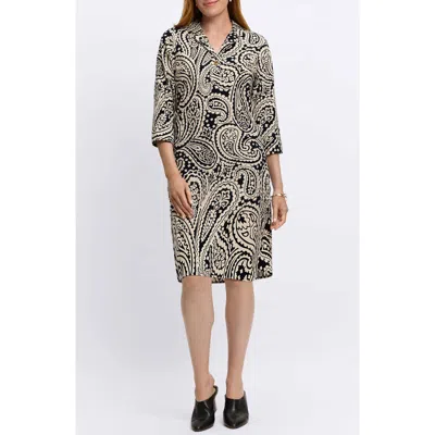 Foxcroft Sloane Paisley Shirtdress In Black/white