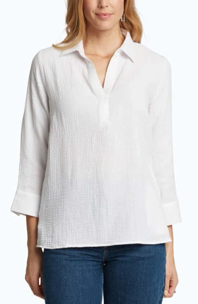Foxcroft Sophia Cotton Gauze Popover Shirt In White