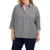 Foxcroft Sophia Stripe Three-quarter Sleeve Stretch Button-up Shirt In Black