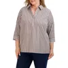 Foxcroft Sophia Stripe Three-quarter Sleeve Stretch Button-up Shirt In Brown