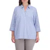 Foxcroft Sophia Stripe Three-quarter Sleeve Stretch Button-up Shirt In Periwinkle