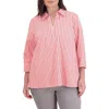 Foxcroft Sophia Stripe Three-quarter Sleeve Stretch Button-up Shirt In Tangerine
