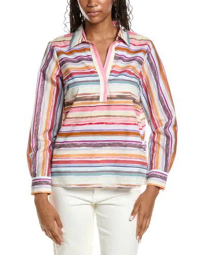 Foxcroft Sophia Watercolor Stripe Cotton Popover Tunic In Multi Stripe