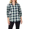 Foxcroft Sophie Cotton Blend Button-up Plaid Shirt In Navy Multi