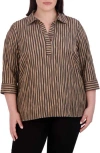 Foxcroft Sophie Crinkled Stripe Cotton Blend Button-up Shirt In Brown