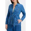 Foxcroft Stella Belted Denim Utility Jacket In Blue