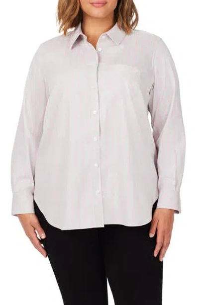 Foxcroft Stripe Boyfriend Button-up Shirt In Gray