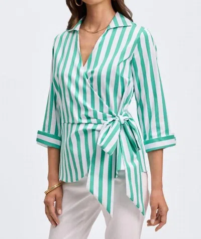 Foxcroft Striped Wrap Blouse In Kelly Green/ White