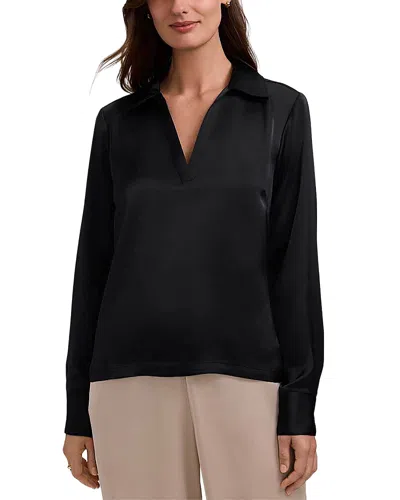 Foxcroft Talia Long Sleeve Polo Top In Black