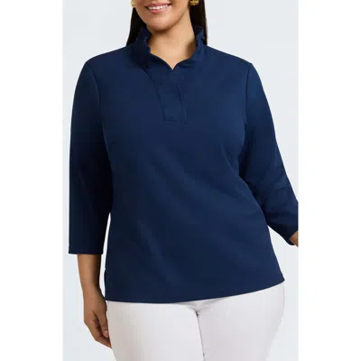Foxcroft Tammy Crepe Top In Navy