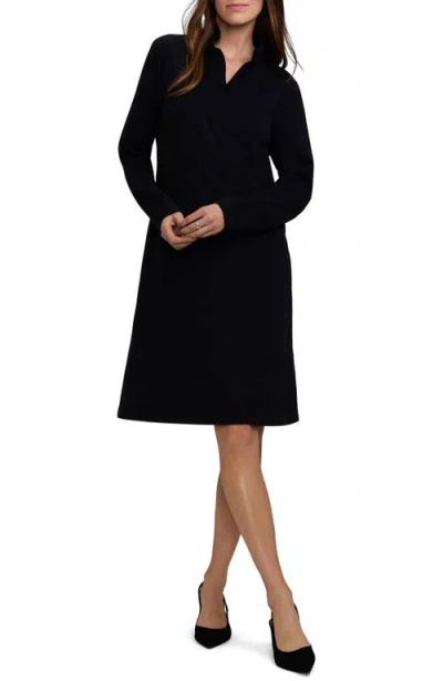 Foxcroft Tammy Long Sleeve Crepe Shirtdress In Black
