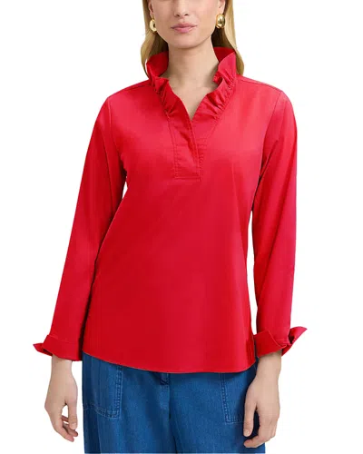 Foxcroft Tammy Long Sleeve Popover Top In Red