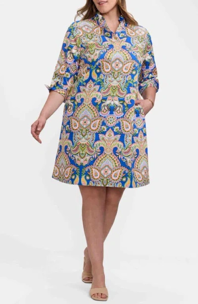 Foxcroft Tammy Paisley Print Shirtdress In Blue