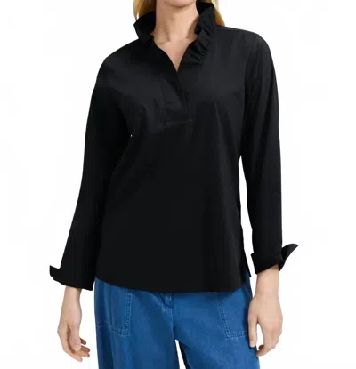 Foxcroft Tammy Poplin Long Sleeve Popover Shirt In Black In Animal Print