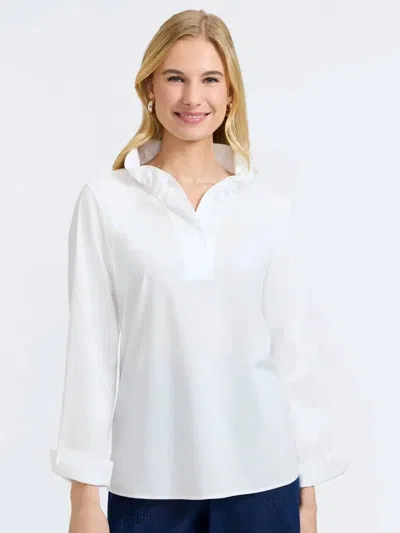 Foxcroft Tammy Poplin Long Sleeve Popover Shirt In White/peri
