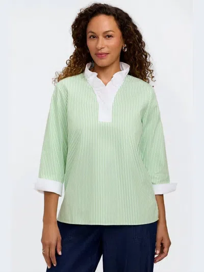 Foxcroft Tammy Popover Top In Mojito Stripe In Green