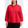 Foxcroft Tammy Ruffle Collar Cotton Blend Top In Brown