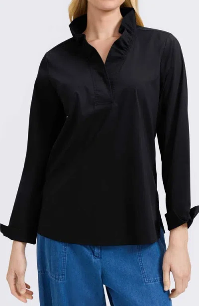Foxcroft Tammy Ruffle Collar Cotton Blend Top In Black