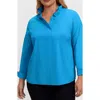 Foxcroft Tammy Ruffle Collar Cotton Blend Top In Blue