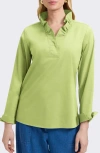 Foxcroft Tammy Ruffle Collar Cotton Blend Top In Green