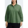 Foxcroft Tammy Ruffle Collar Cotton Blend Top In Green