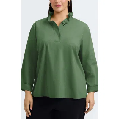 Foxcroft Tammy Ruffle Collar Cotton Blend Top In Green