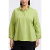 Foxcroft Tammy Ruffle Collar Cotton Blend Top In Green