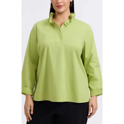 FOXCROFT FOXCROFT TAMMY RUFFLE COLLAR COTTON BLEND TOP