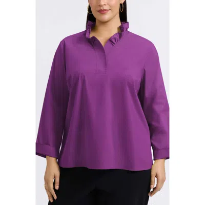 Foxcroft Tammy Ruffle Collar Cotton Blend Top In Purple