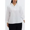 Foxcroft Tammy Ruffle Collar Cotton Blend Top In White