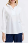 Foxcroft Tammy Ruffle Collar Cotton Blend Top In White